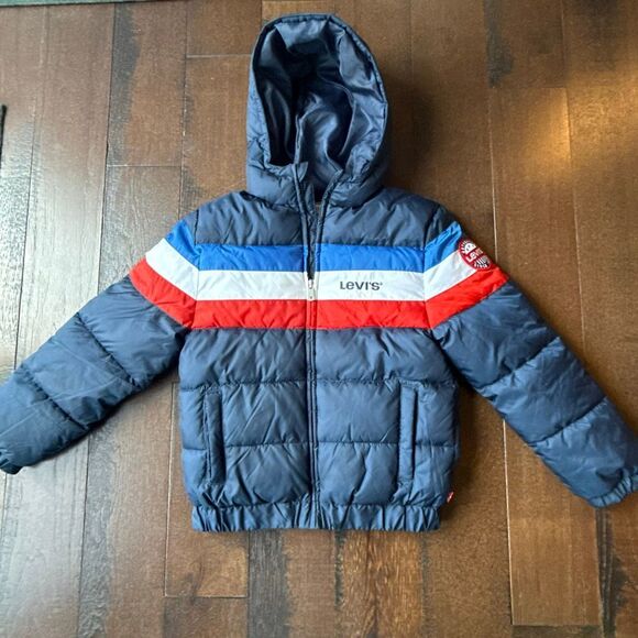 Levis kids puffer coat boys size small 8/10 red white blue retro colorblock - Picture 1 of 10